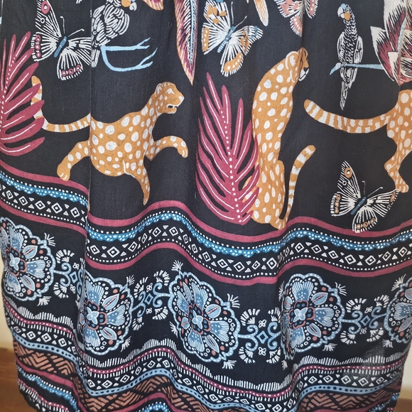 Anthropologie V-Neck Plunge Tunic Mini Dress - Women's Size XL Boho Jungle Black - Picture 7 of 13